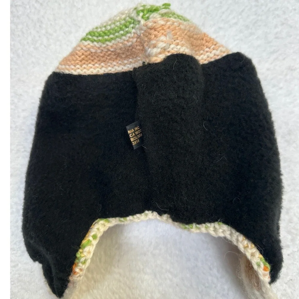 Artesania Alpaca Wool Hat Multicolor Stripes Pom Ear‎ Flaps Handmade Kids-New